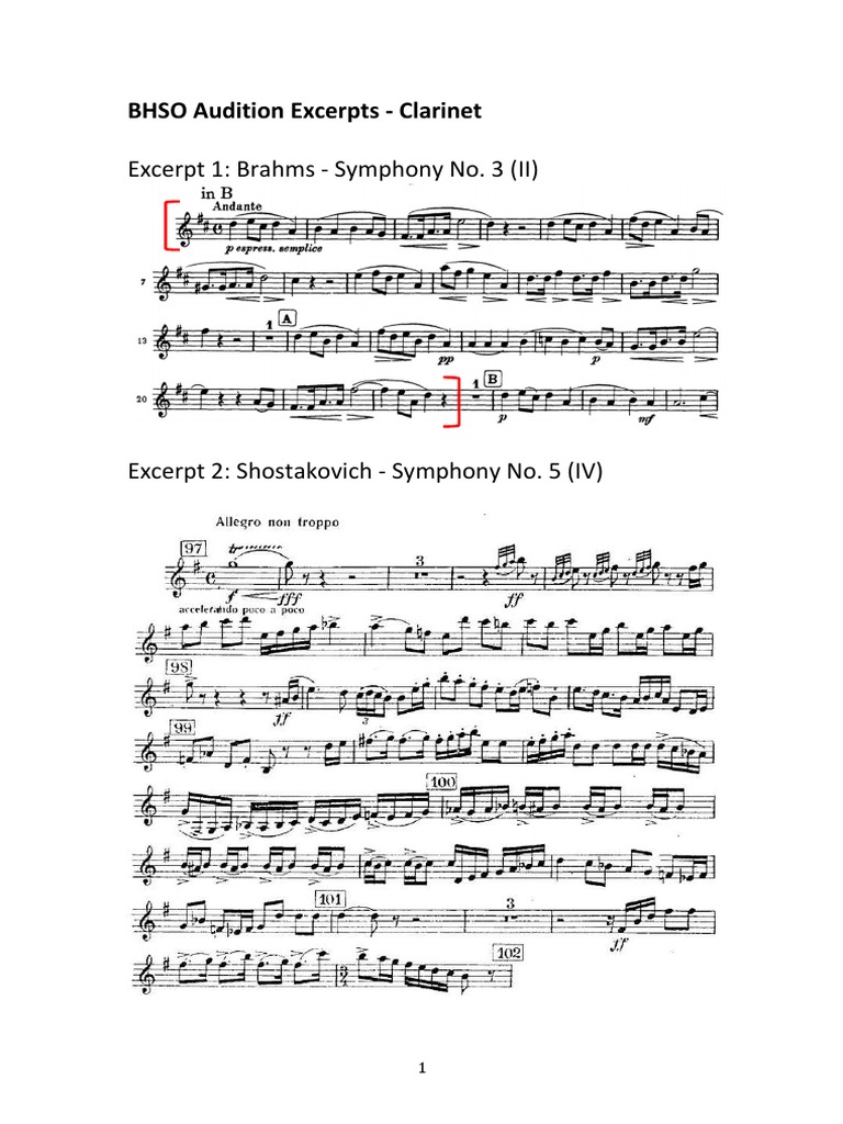 BHSO Audition Excerpts PDF
