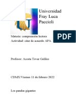 Universidad Fray Luca Paccioli: Materia: Comprensión Lectora Actividad: Citar de Acuerdo APA