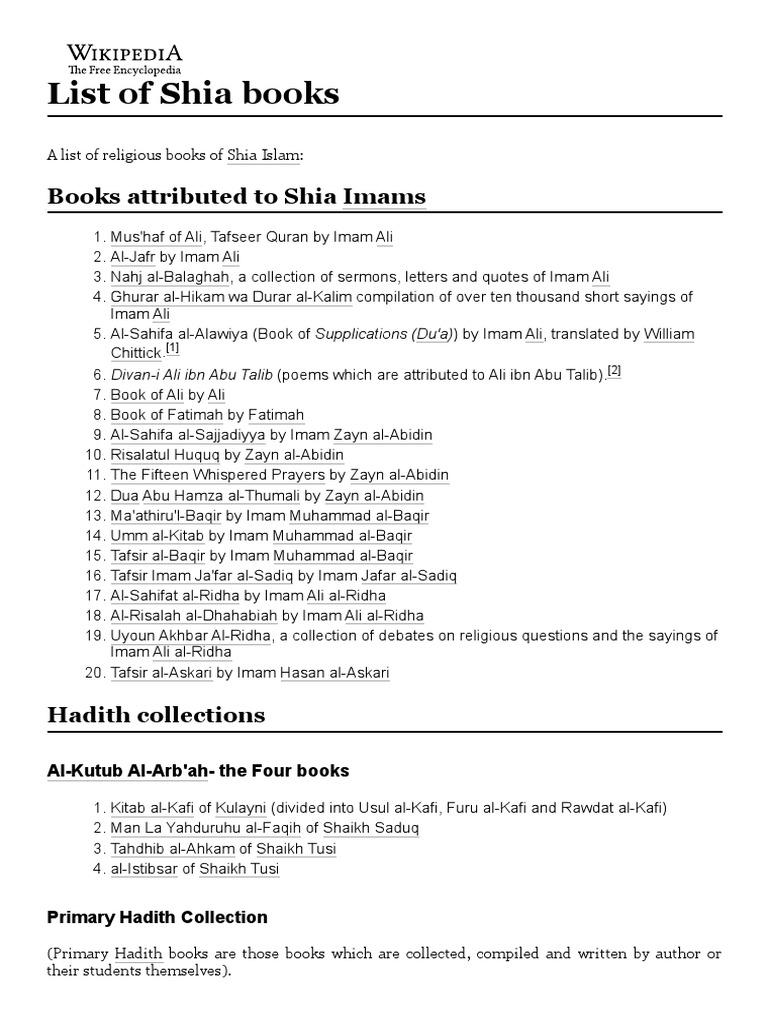List Of Shia Islamic Books