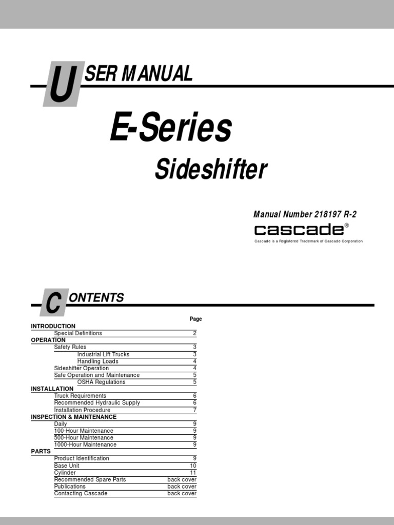 Cascade E-Series Sideshifter Manual | PDF | Truck | Forklift