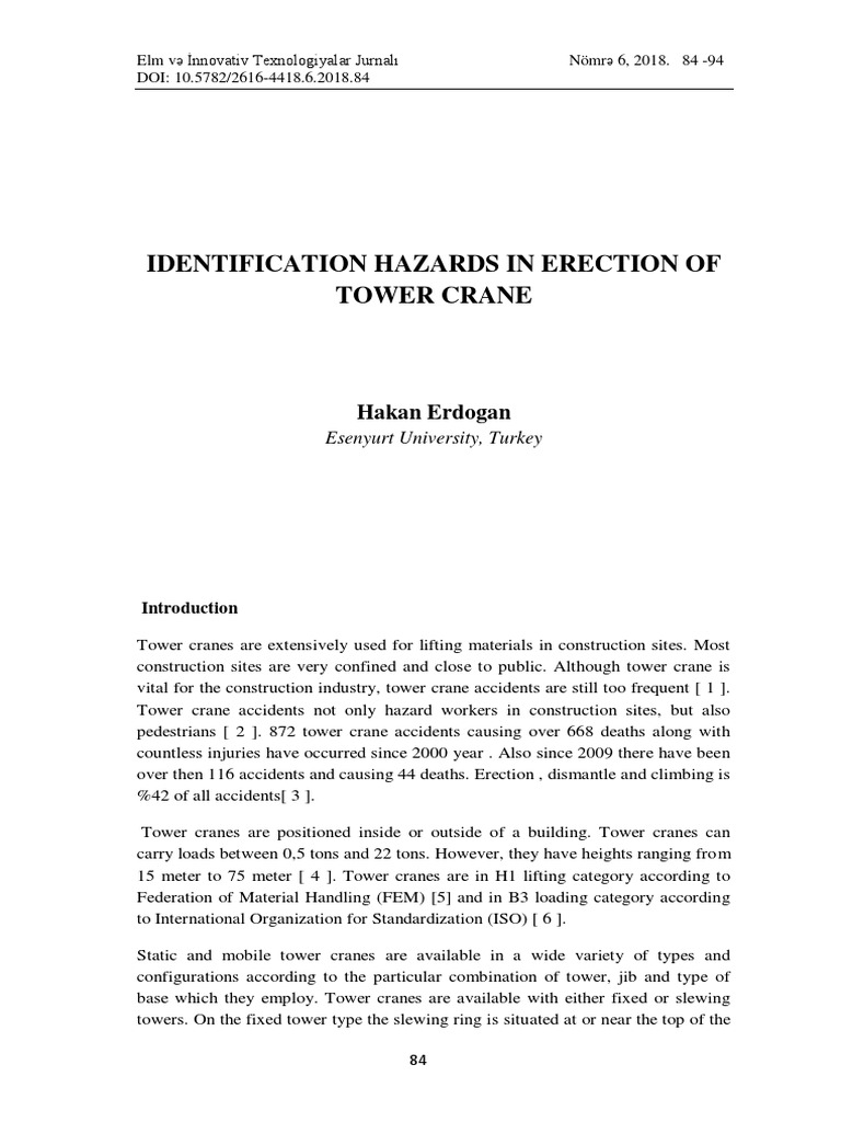 Checklist of Hazards in Tower Crane PDF Crane (Machine)