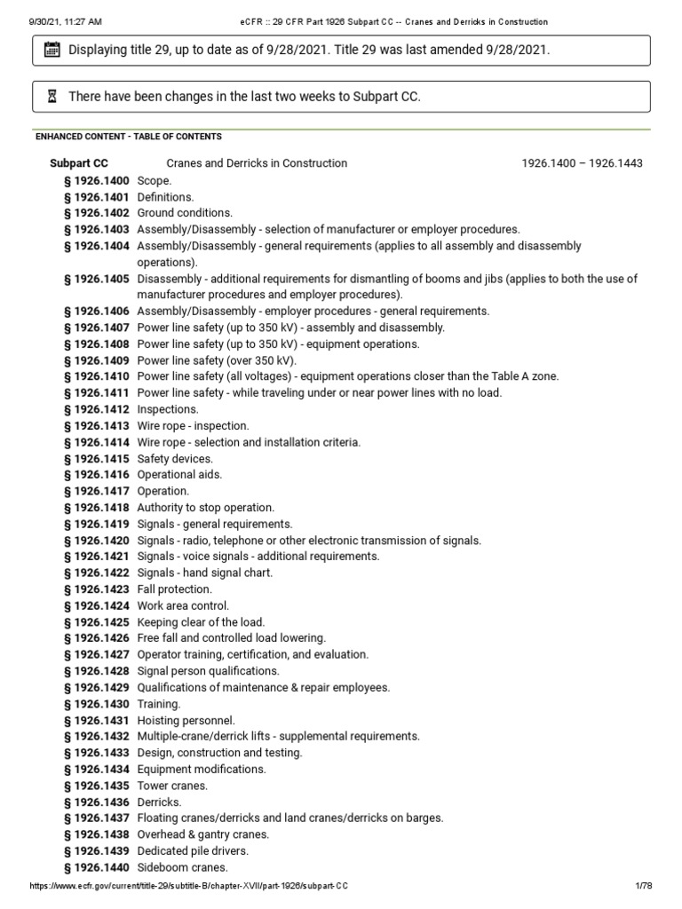 OSHA ECFR 29 CFR Part 1926 Subpart CC Cranes and Derricks in