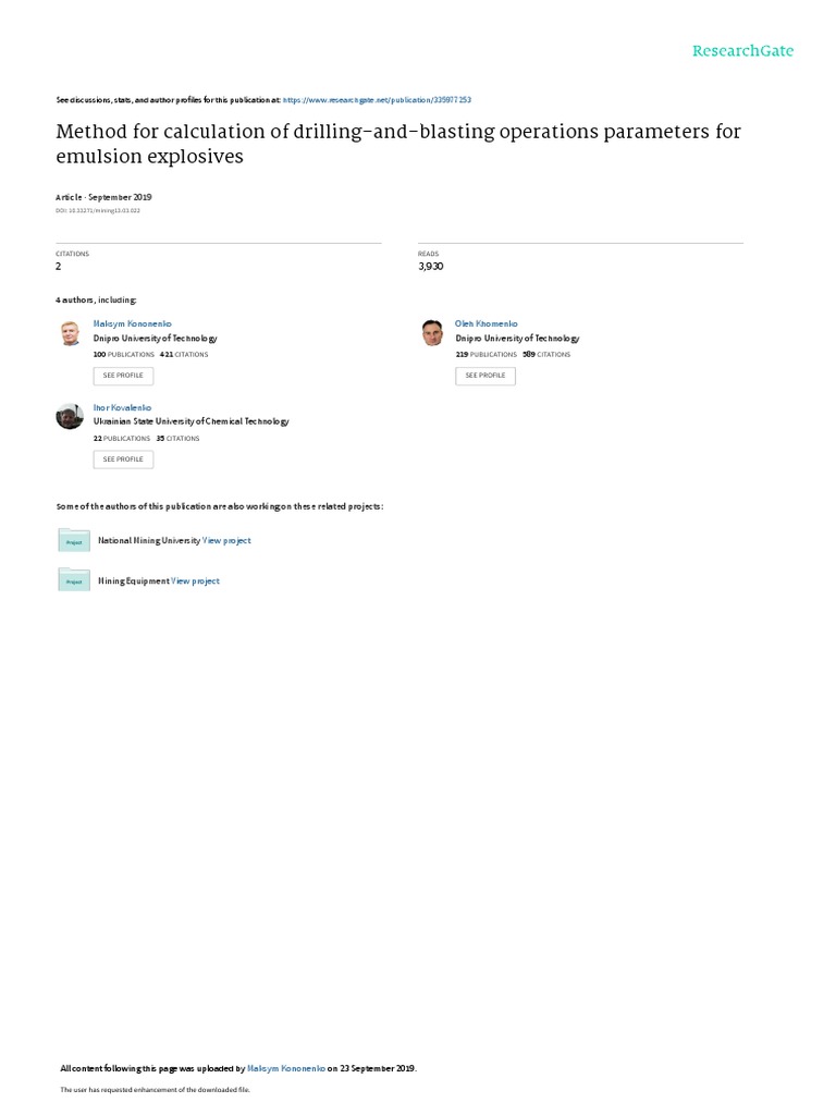 Method For Calculation Of Drilling And Blasting Operations Parameters