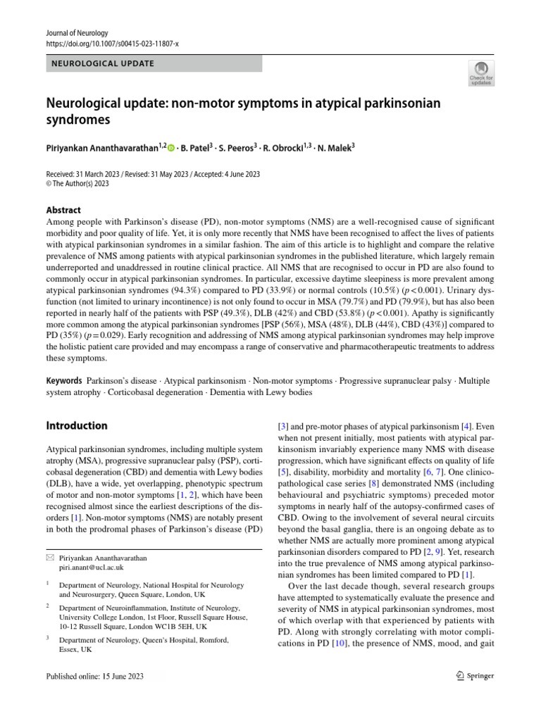NonMotor Symptoms in Atypical Parkinsonian Syndromes PDF Aphasia