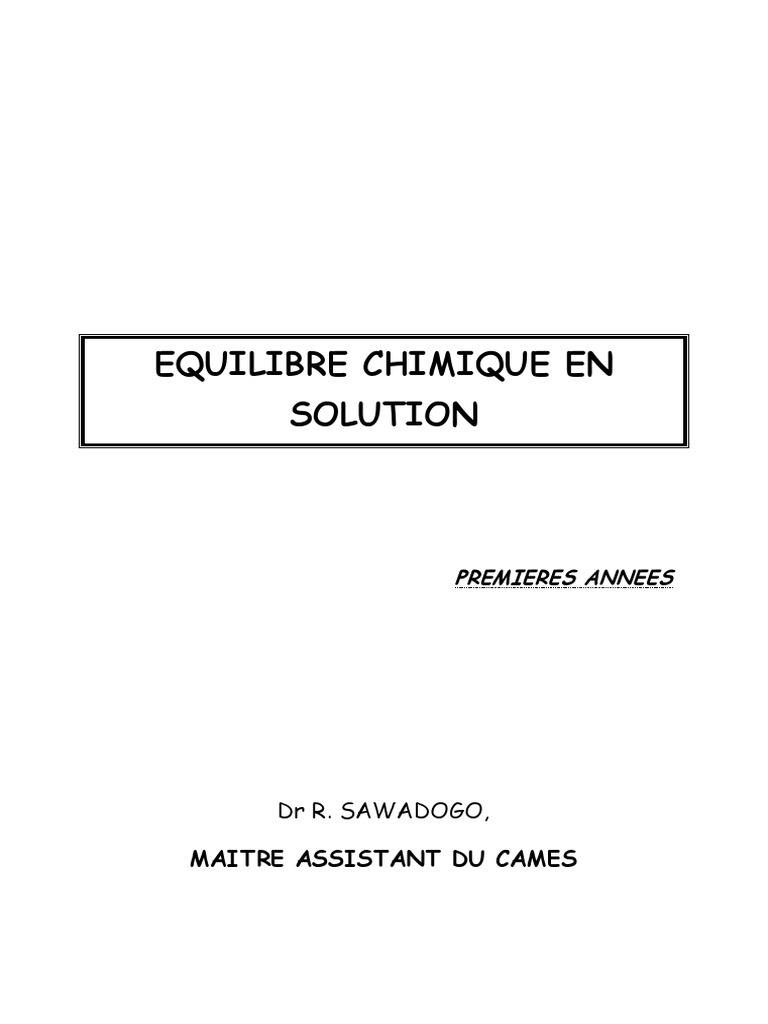 Équilibre chimique en solution : bases et réactions | PDF ...