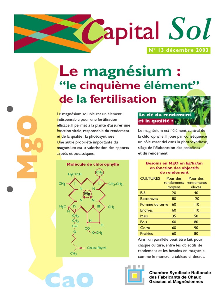 CalSol13 Magnésium Le Cinquième Élément D'importance en Fertilisation ...