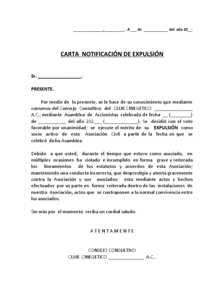 Carta de Expulsión de Socio A.C. | PDF | Derecho