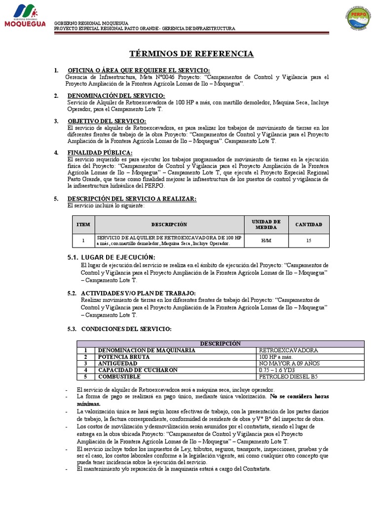 Alquiler de Retroexcavadora para Proyecto Moquegua | PDF | Corrupción ...