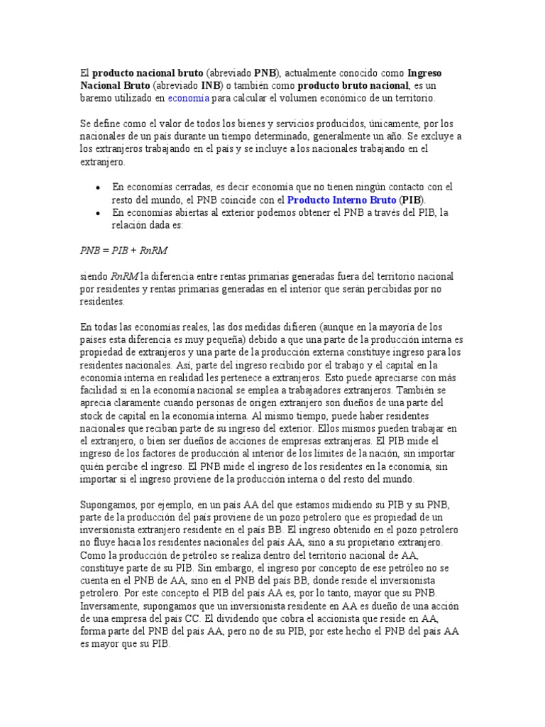 El Producto Nacional Bruto PDF Producto nacional bruto Economias