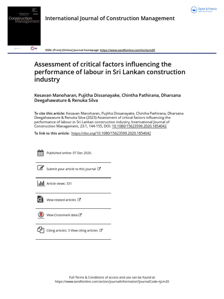 Assessment of Critical Factors Influencing The Performance of Labour in ...