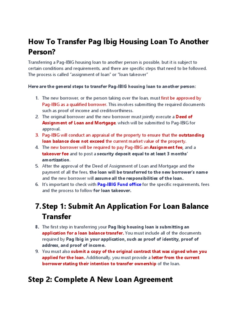 Transfer Pag Ibig Loan2 PDF Mortgage Loan Loans