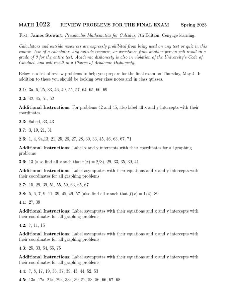 Final Exam Review for Math 1022 | PDF | Cartesian Coordinate System ...