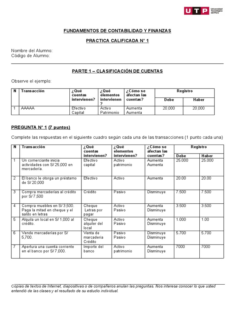 Práctica Calificada de Contabilidad 1 | PDF | Bancos | Comercio