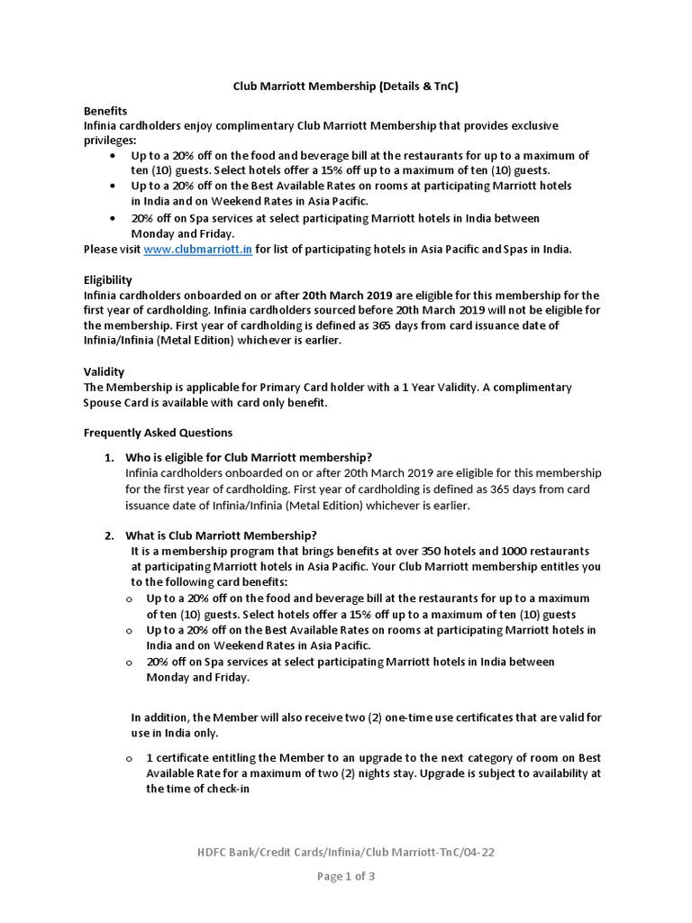 Club Marriott Membership (Details & TNC) Benefits WWW Clubmarriott
