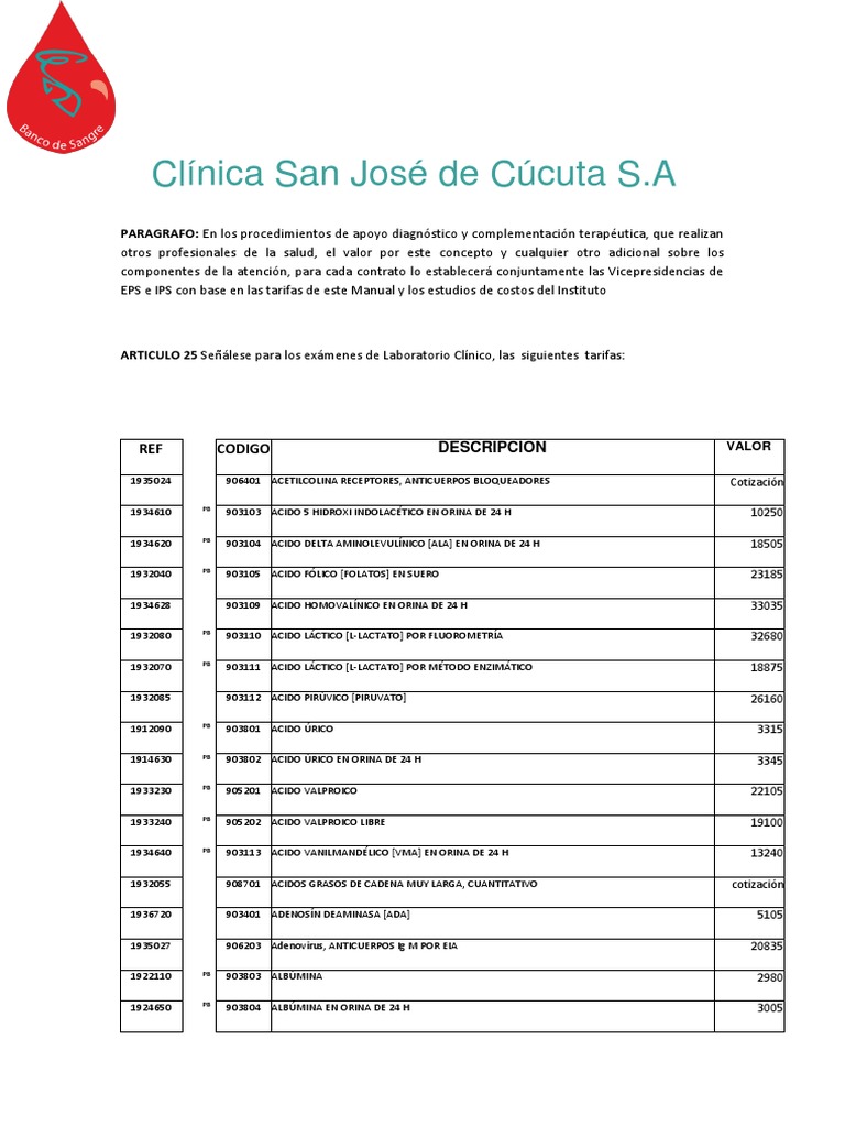 Tarifas de examenes pdf hormona luteinizante coagulaci n