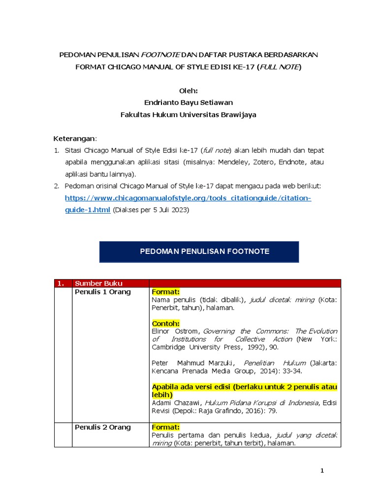 Ketentuan Penulisan Footnote dan Daftar Pustaka Berdasarkan Format ...