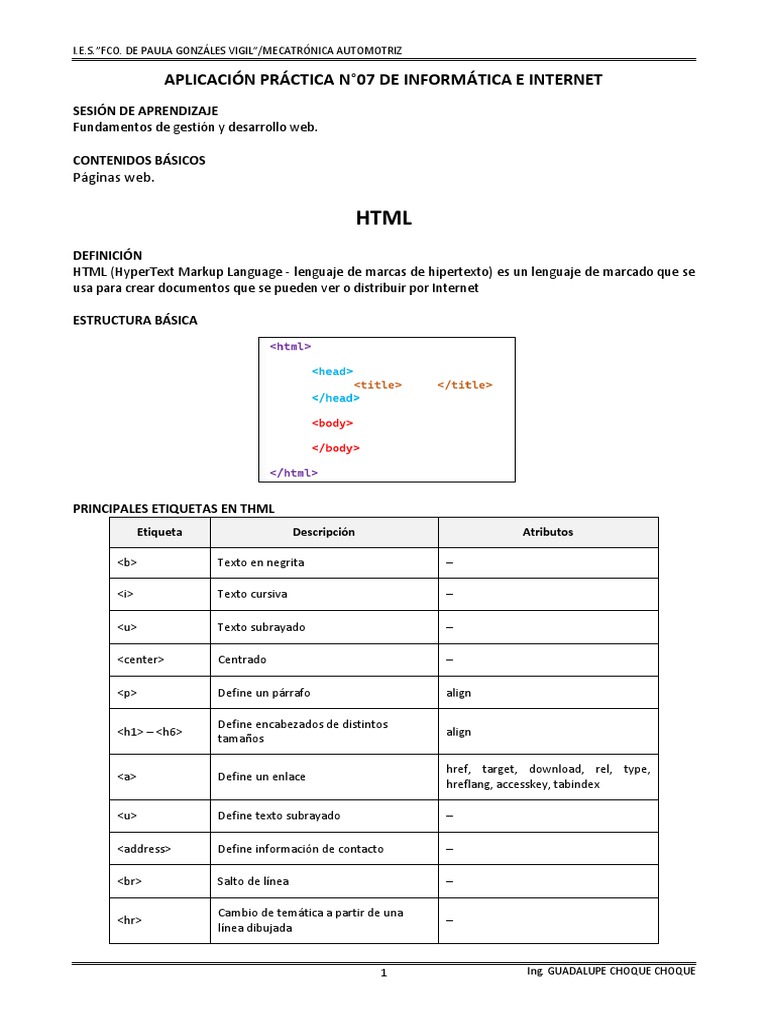 Fundamentos de HTML y ejemplos prácticos | PDF | HTML | Lenguaje de marcado