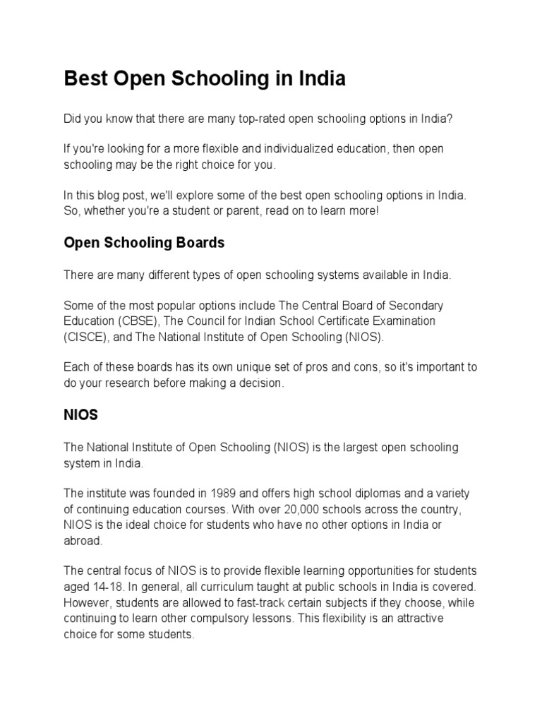 Best Open Schooling in India | PDF | Schools | Qualifications