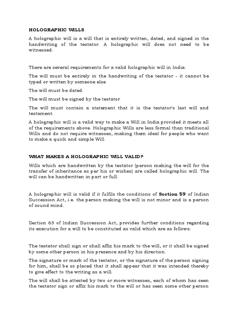 Holographic Wills PDF Will And Testament Inheritance