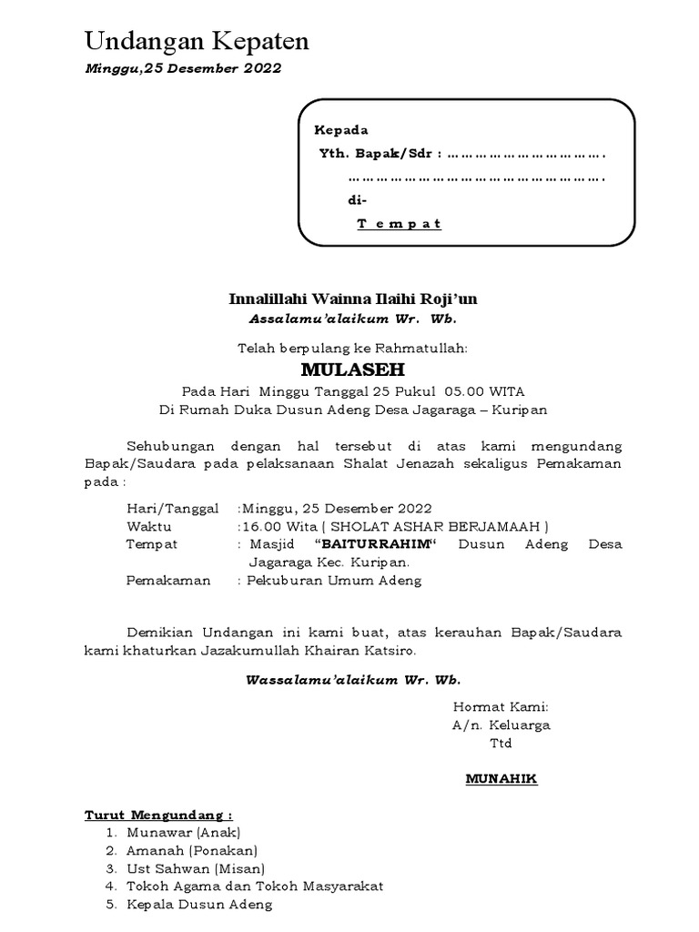 Undangan Kepaten Laki Laki | PDF