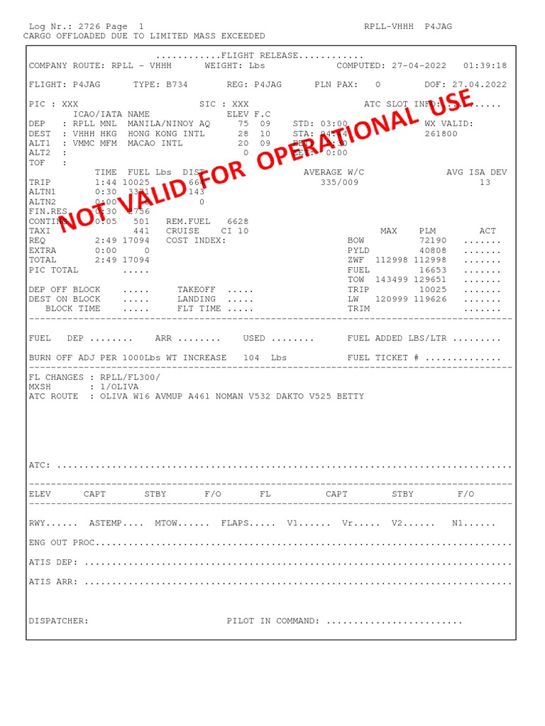 P4JAG Flight Cargo Offload Report | PDF
