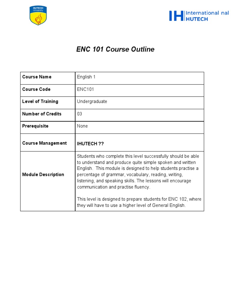 ENC 101 English Course Outline | PDF | English Language | Linguistics
