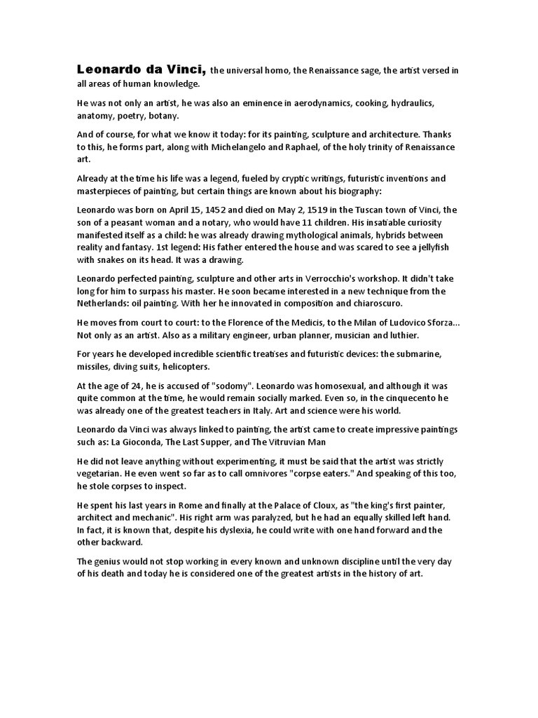 Leonardo da vinci download free pdf leonardo da vinci
