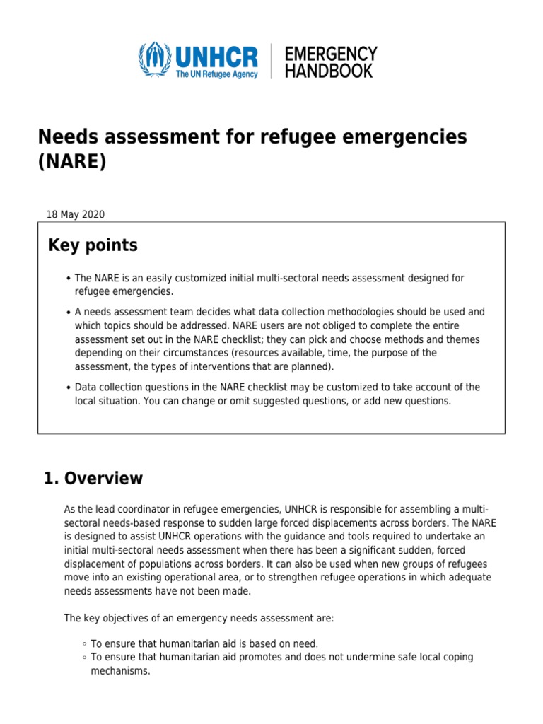 Needs Assessment For Refugee Emergencies NARE PDF Needs Assessment Sampling (Statistics)