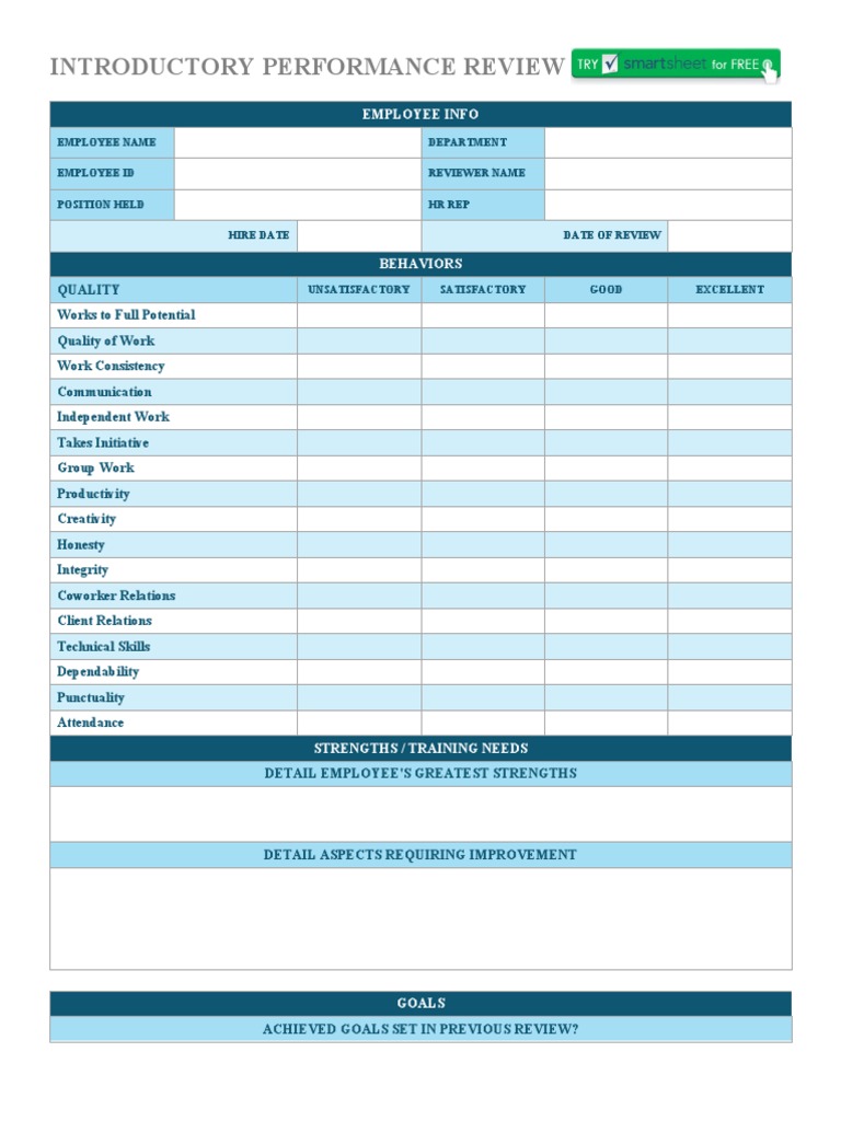 Introductory Performance Review Template | PDF | Business
