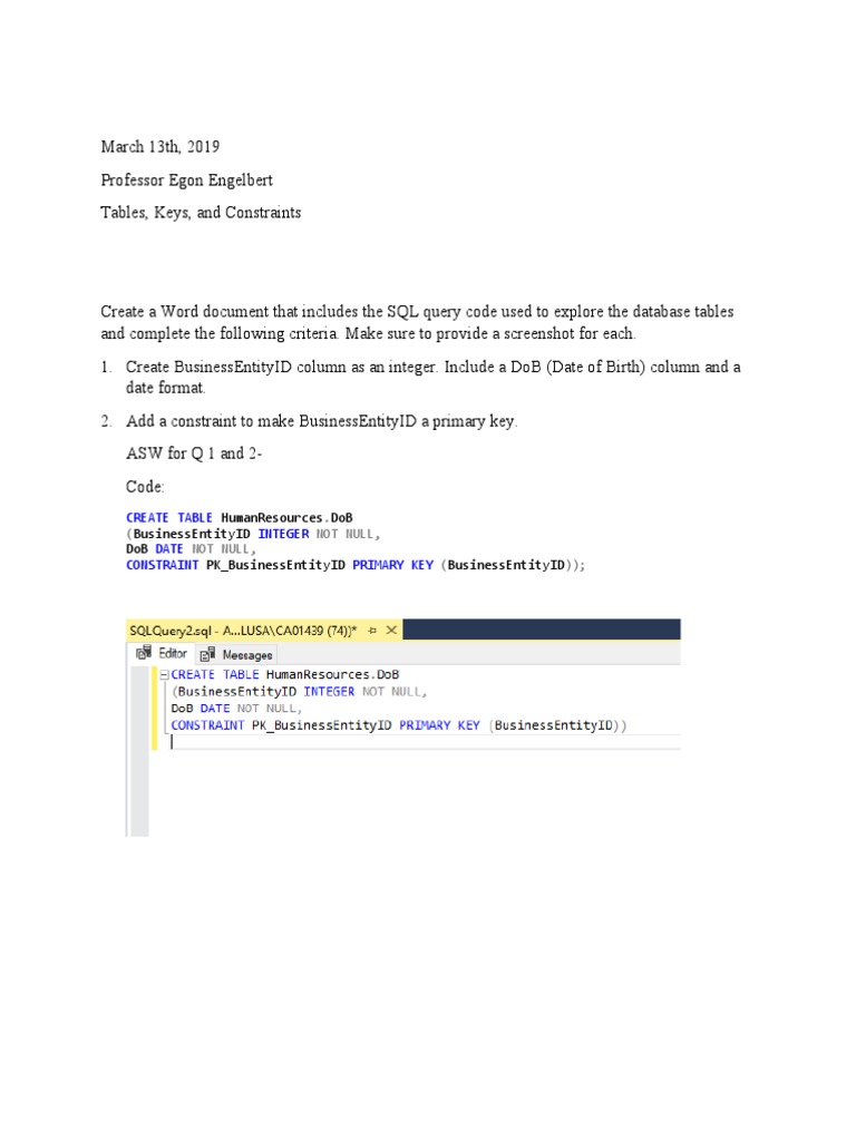 Tables, Keys, and Constraints PDF