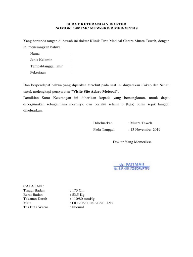 CONTOH SURAT SEHAT | PDF