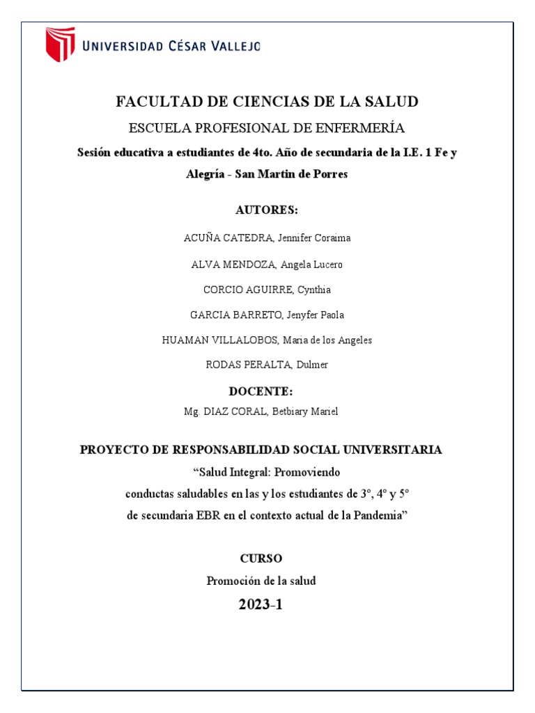 Informe Sesion Educativa | PDF | Higiene | Especialidades Medicas