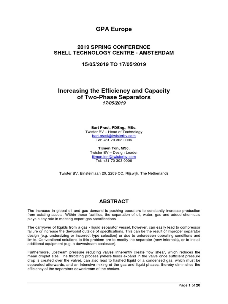 Increasing The Efficiency and Capacity of Two Phase Separators | PDF ...