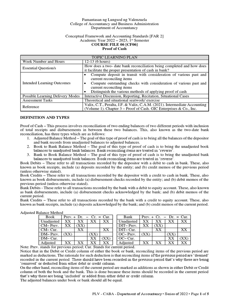 CF06 - Proof of Cash | PDF | Cheque | Debits And Credits
