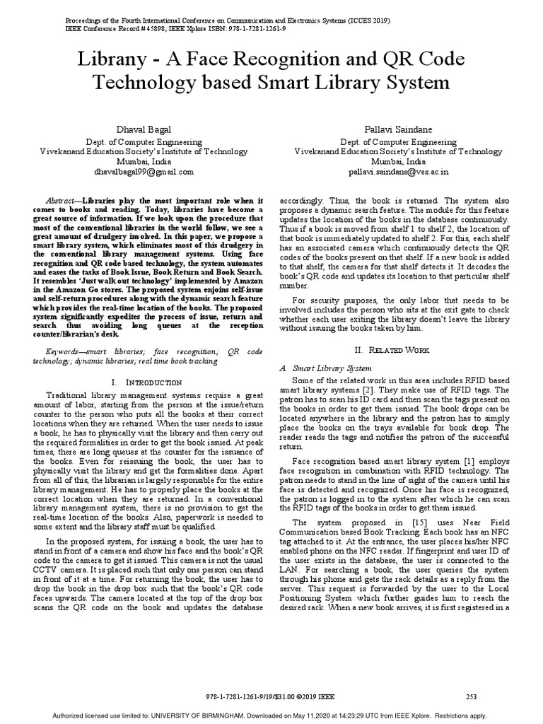 Smart Library System with Face Recognition | PDF | Computing | Applied ...