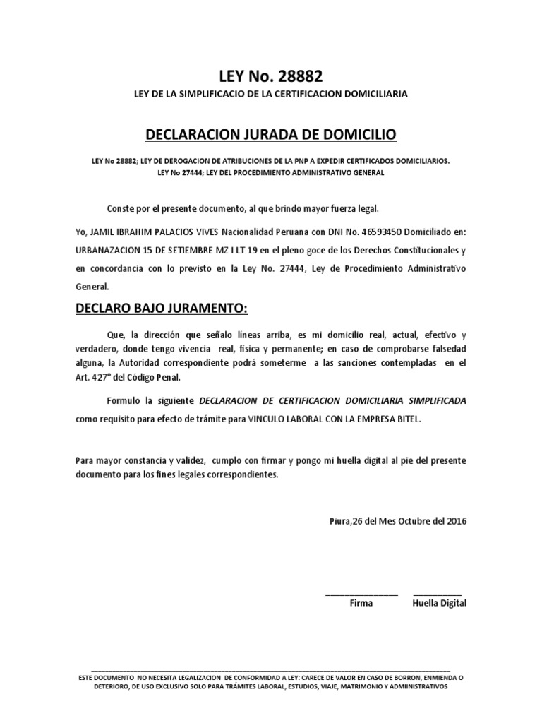 Declar Jurada Domicilio | PDF