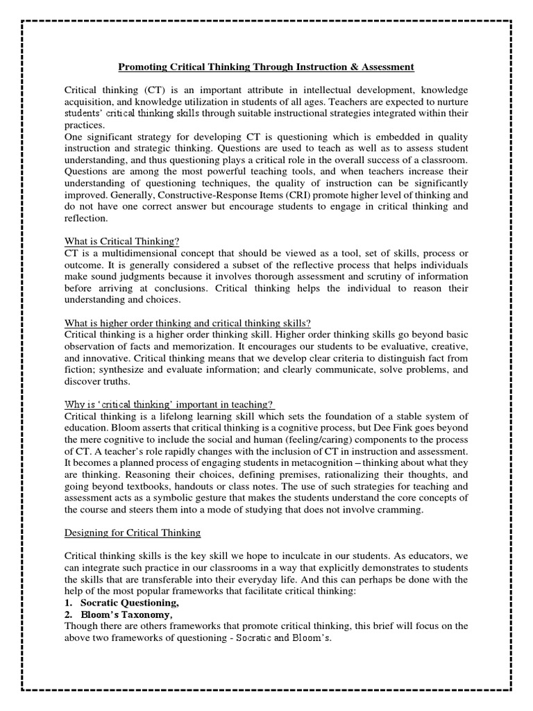 Critical thinking pdf critical thinking thought