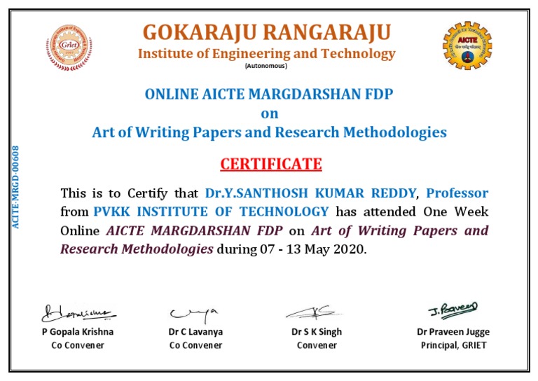 AICTE FDP Certificate in Research Writing | PDF | Computers