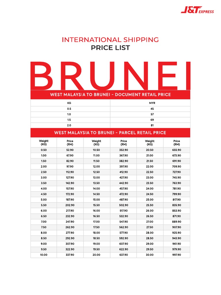 Int. Shipping Brunei Price List | PDF
