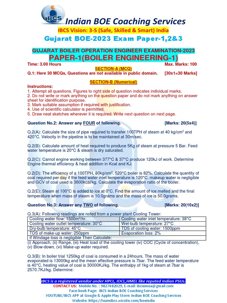 Gujarat BOE2023 Papers PDF Boiler Water