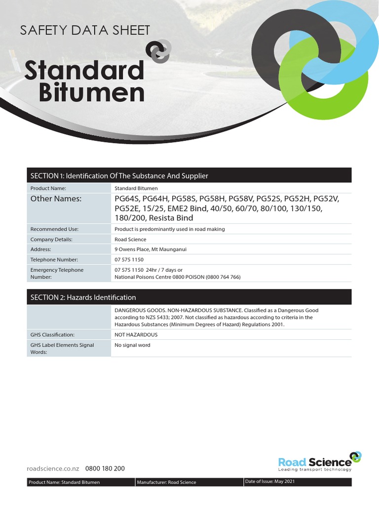 Bitumen Safety Data Sheet Overview | PDF | Dangerous Goods | Toxicity