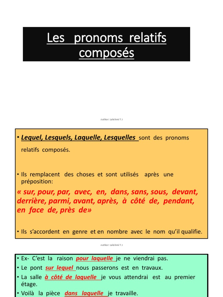 Les Pronoms Relatifs Composés | PDF | Arts du langage et discipline ...
