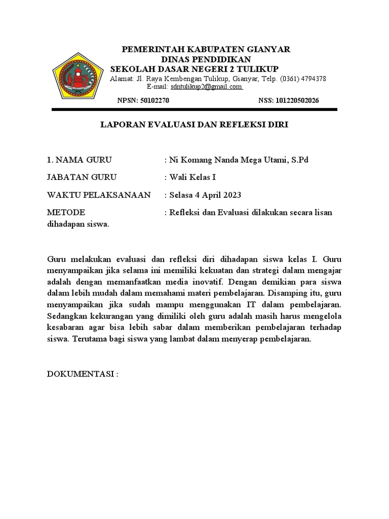 Laporan Evaluasi Diri Guru SD | PDF | Karier & Perkembangan