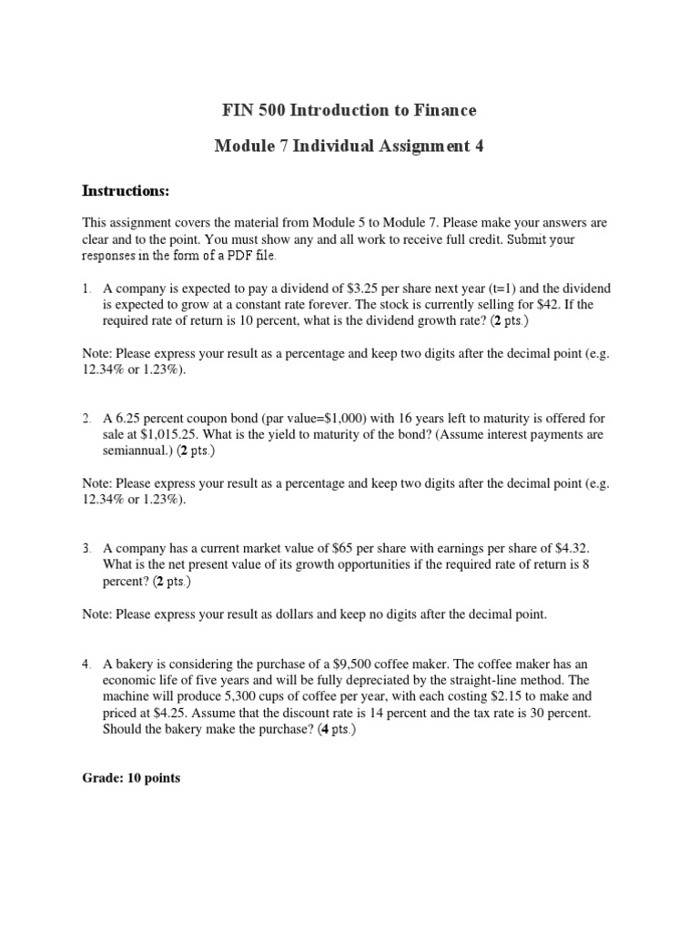 Finance Assignment: Dividend Growth & Bond Yield | PDF | Finance ...