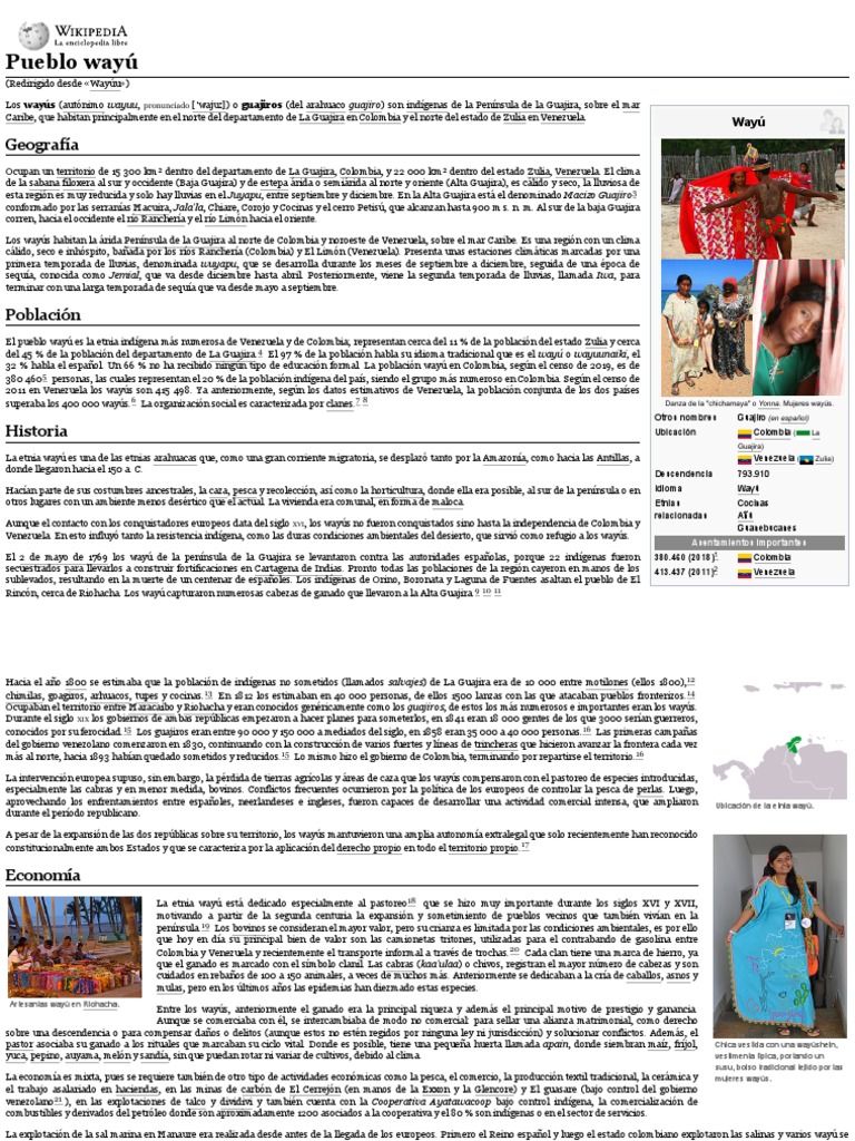 Pueblo Wayú Wikipedia, La Enciclopedia Libre PDF