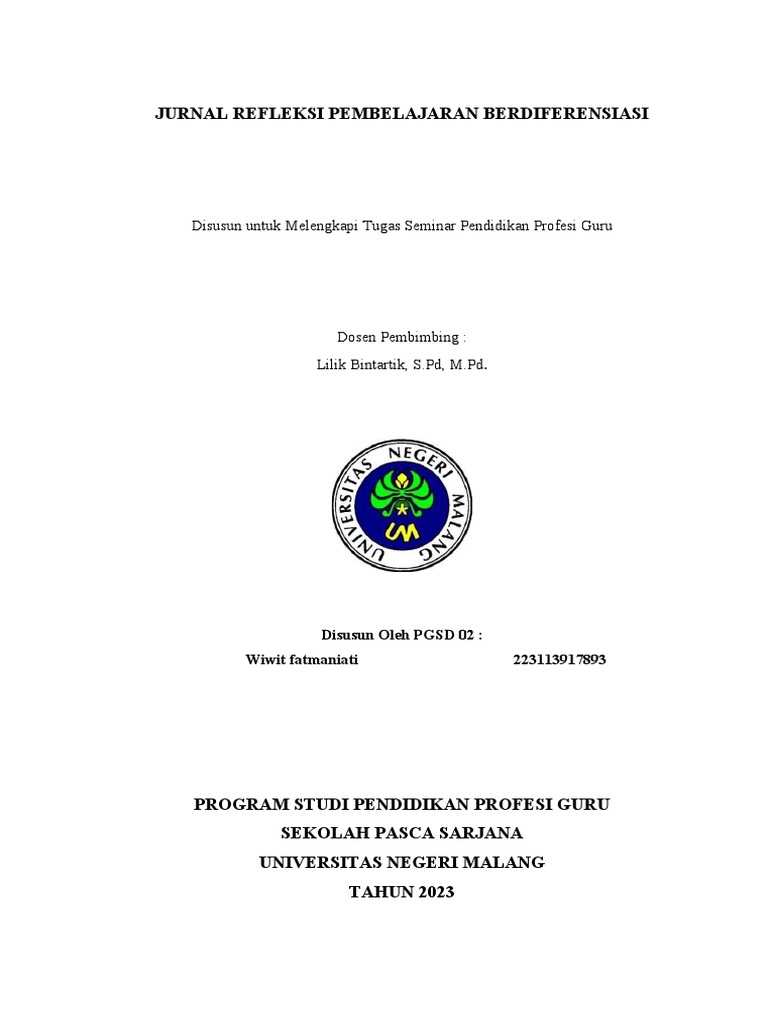 Jurnal refleksi pembelajaran berdiferensiasi pdf