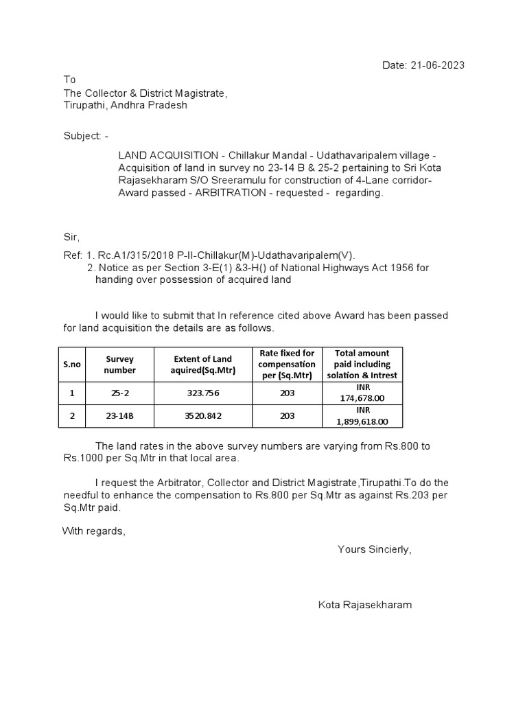 LETTER TO RDO GUDUR FROM Rajasekhar DATED 21.6.2023 | PDF