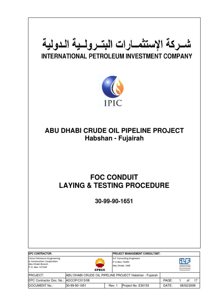 FOC Conduit Laying & Testing Procedure | PDF | Pipe (Fluid Conveyance ...