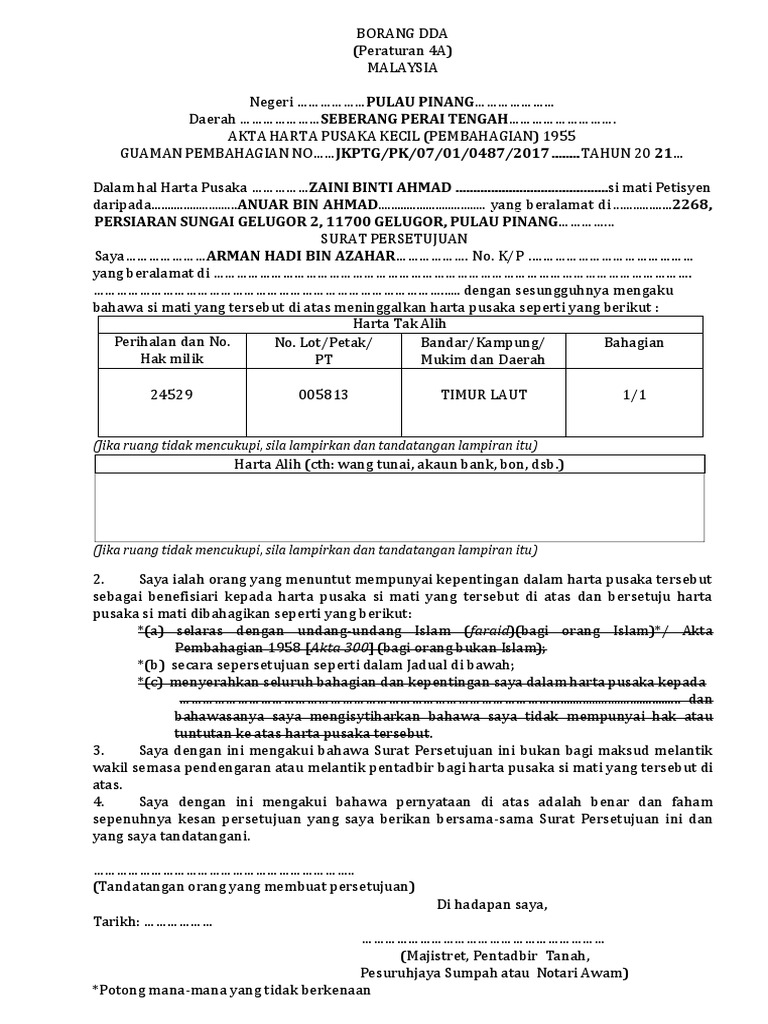Borang Persetujuan - Bahasa Melayu Borang DDA (Latest Updated) | PDF