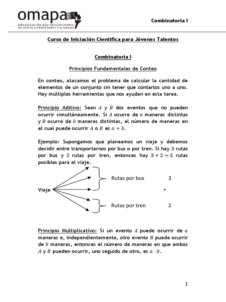 Combinatoria 1 Nociones de Numeros Combinatorios PDF Combinatoria